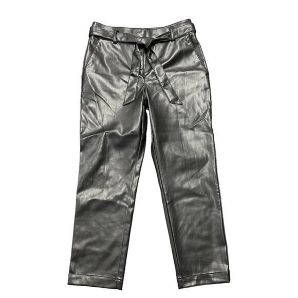 LOFT Pants - Loft Size 8 Black Tie Waist Slim Pants Faux Leather High Rise 574650 Classic